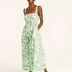 J Crew Gathered tank midi dress in lime cherry blossoms. Sz 18